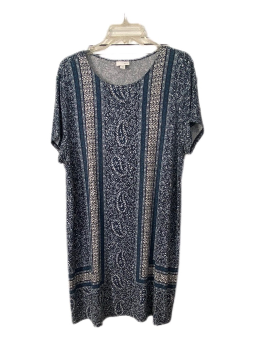 J. Jill Navy and White Paisley Midi Shift Dress Size LP - Picture 3 of 12